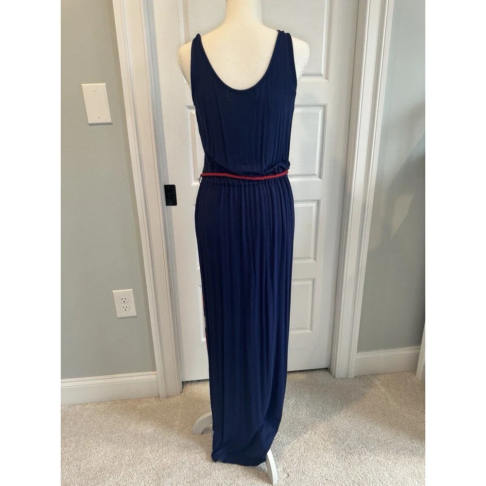 kardashian kollection Navy With Red Chevron Maxi Dress With Red Rope Tie Size XS - Picture 3 of 5